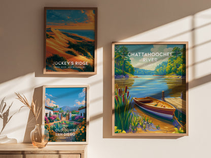 Chattahoochee River, Georgia Poster | Tropical Beach Print Beach House Decor Wall Art — styled in a modern interior