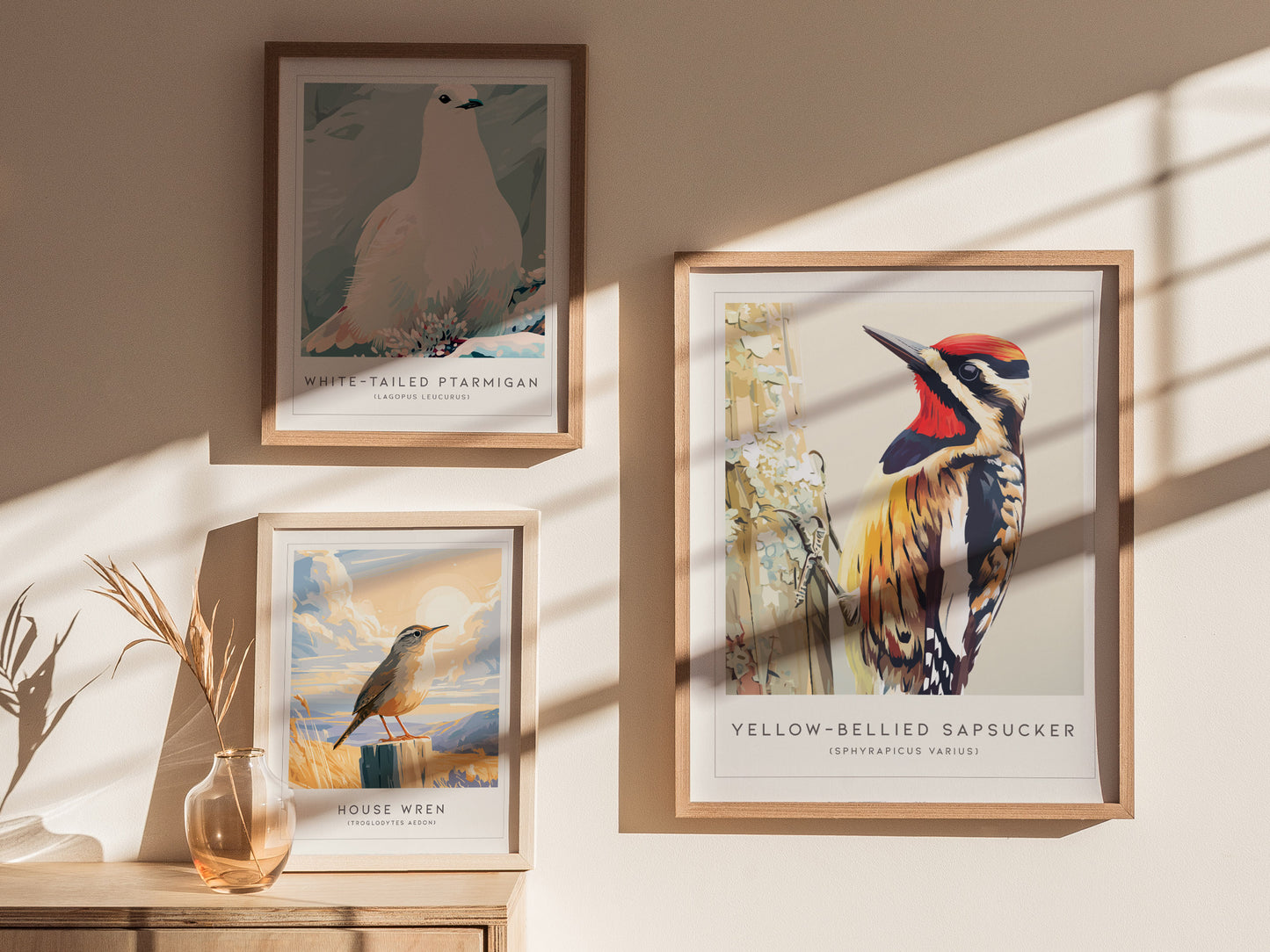 Yellow-bellied Sapsucker, Sphyrapicus varius Poster | Woodland Bird Wall Art — styled in a modern interior