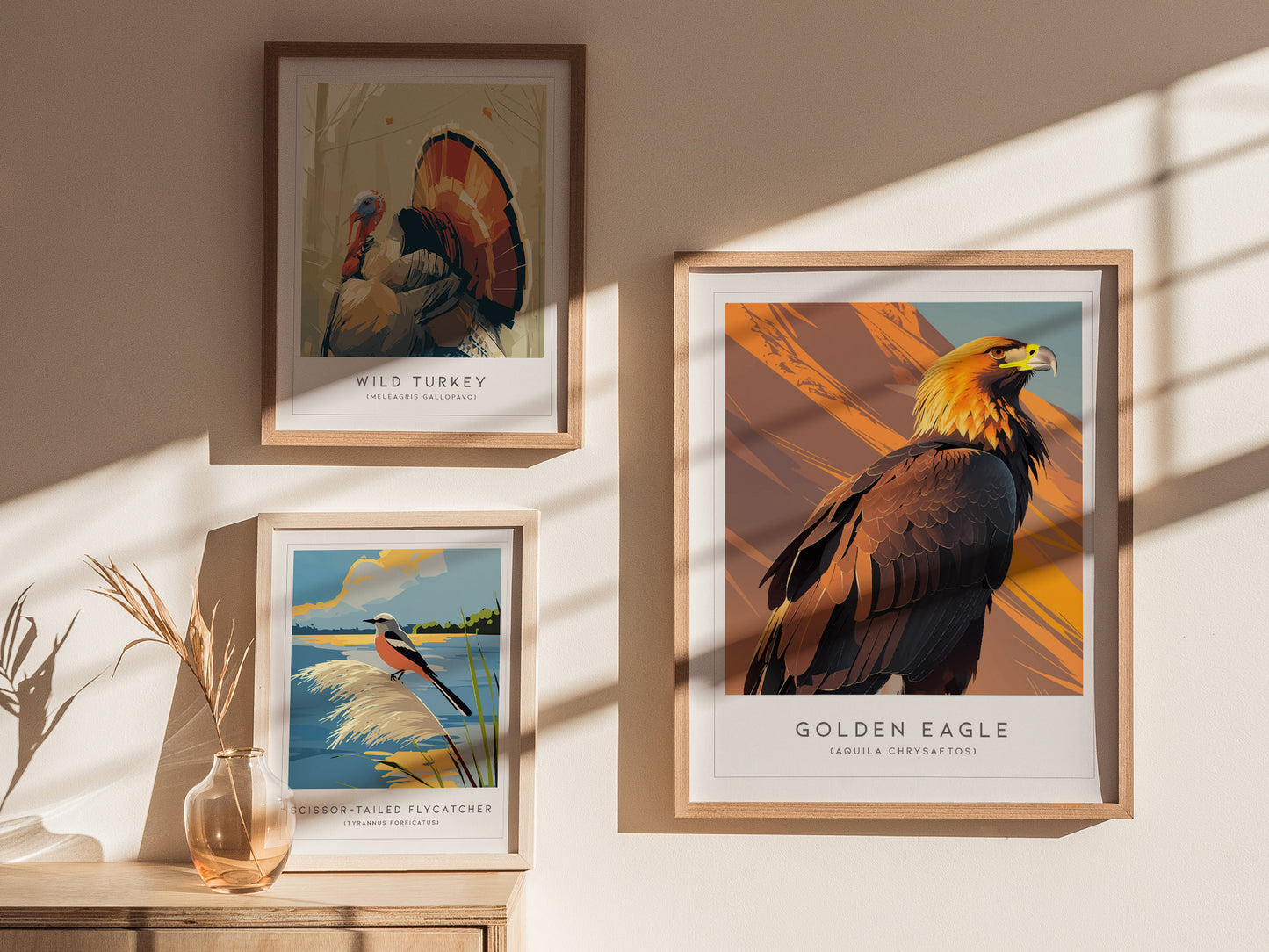 Golden Eagle Poster | Majestic Raptor Mountain Wildlife Wall Art — styled in a modern interior