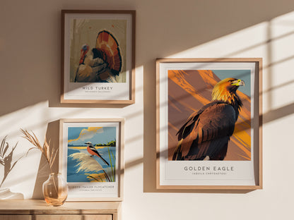 Golden Eagle Poster | Majestic Raptor Mountain Wildlife Wall Art — styled in a modern interior