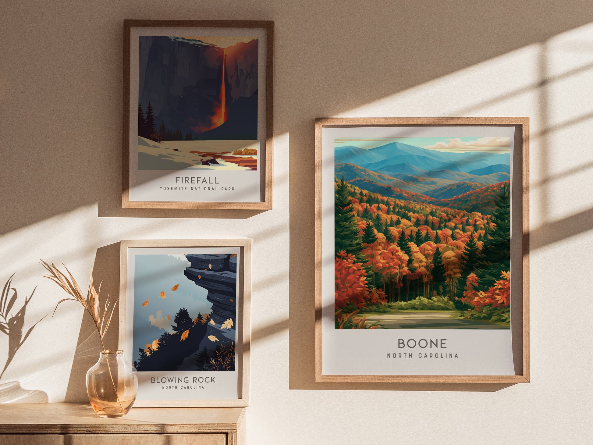 Boone Matte Border Poster | North Carolina Travel Wall Art — styled in a modern interior