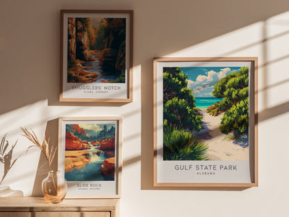 Gulf State Park Matte Border Poster | Alabama Coastal Beach Decor Travel Wall Art — styled in a modern interior