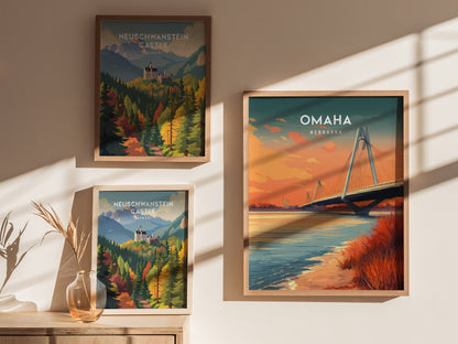 Omaha, Nebraska Poster | Heartland Skyline Destination Print Wall Art — styled in a modern interior
