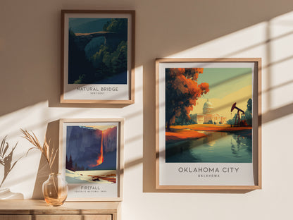 Oklahoma City Matte Border Poster | Oklahoma Destination Print Travel Wall Art — styled in a modern interior