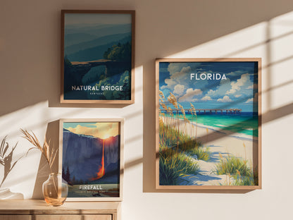 Florida Poster | Sunshine State Coastal Paradise Wall Art — styled in a modern interior