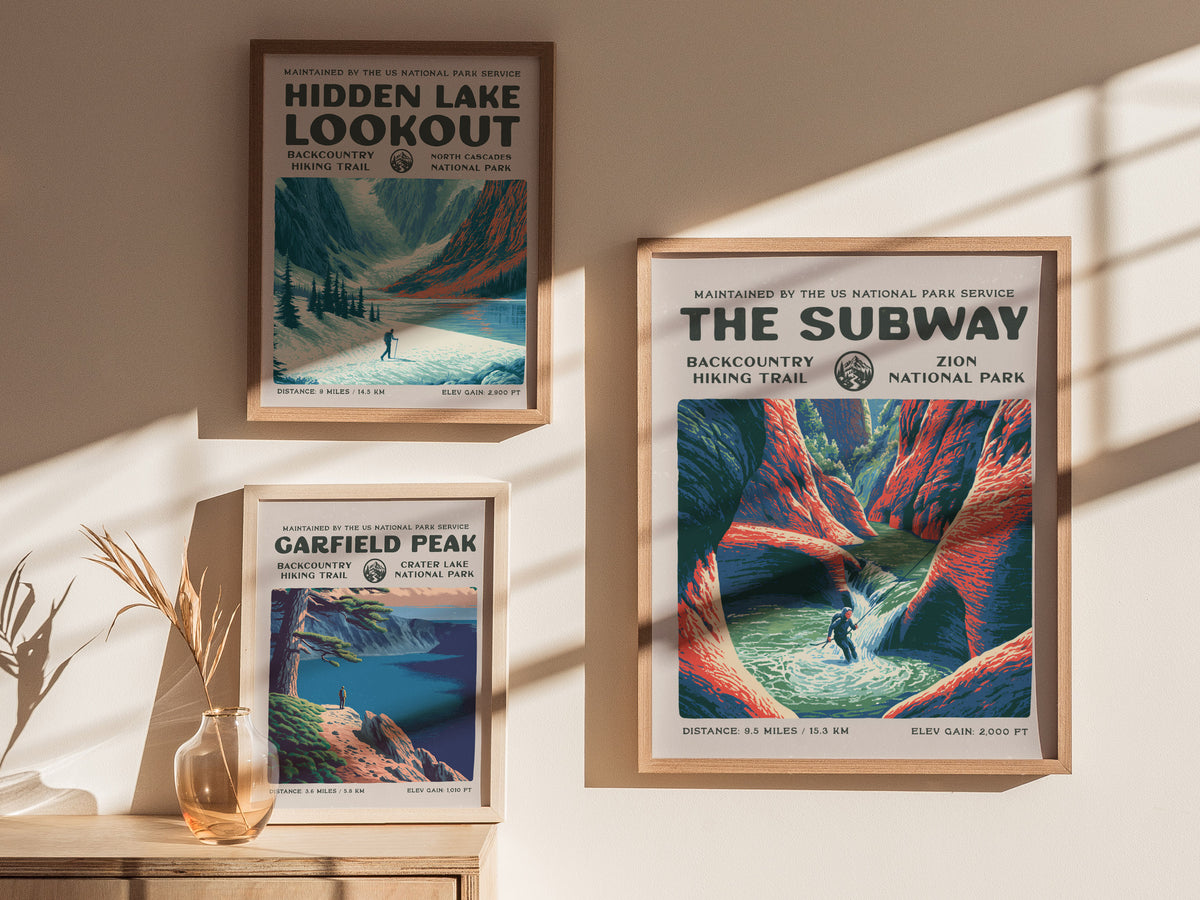 The Subway, Zion National Park Poster | Hiker Gift | Backcountry Canyon Trail Wall Art — styled in a modern interior