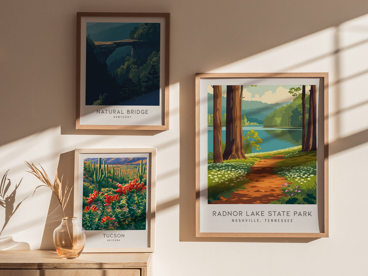 Radnor Lake State Park Matte Border Poster | Nashville, Tennessee Destination Print — styled in a modern interior