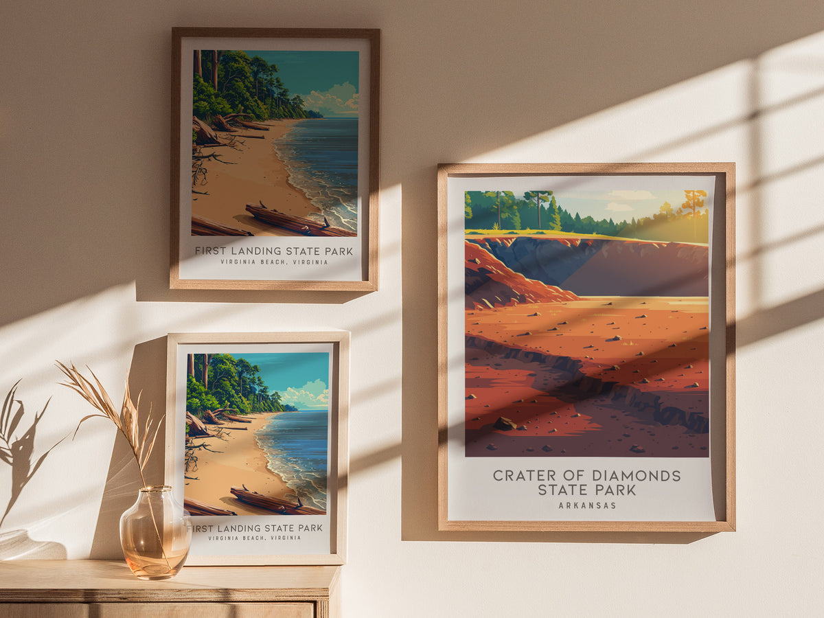 Crater of Diamonds State Park Matte Border Poster | Arkansas Destination Print Travel Wall Art — styled in a modern interior