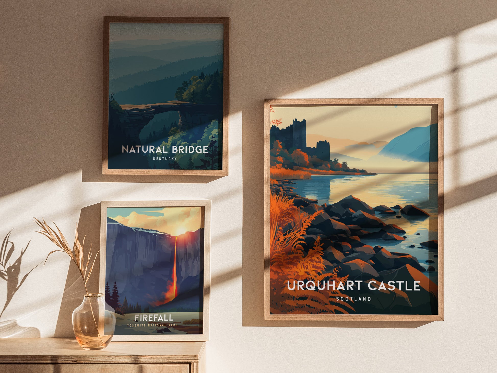 Urquhart Castle, Scotland Poster | Loch Ness Highland Ruins Wall Art — styled in a modern interior