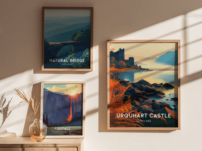 Urquhart Castle, Scotland Poster | Loch Ness Highland Ruins Wall Art — styled in a modern interior