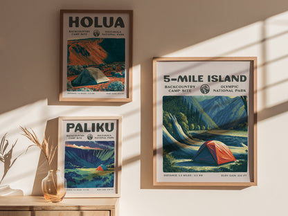 5-Mile Island, Olympic National Park Poster | Hiker Gift | Rainforest River Backcountry Wall Art — styled in a modern interio