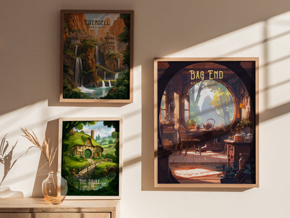 Bag End Hobbit Hole Poster | The Shire LOTR Tolkien Wall Art | Framed or Unframed
