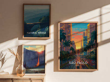 São Paulo, Brazil Poster | Urban Skyline & Tropical Energy Wall Art — styled in a modern interior