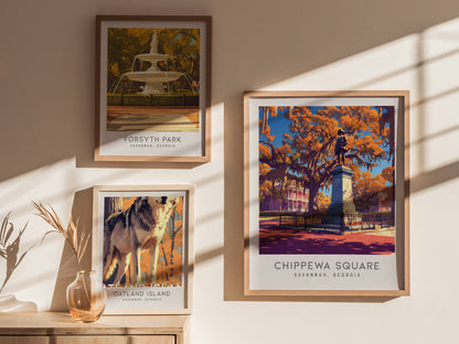 Chippewa Square Matte Border Poster | Savannah, Georgia Travel Wall Art — styled in a modern interior