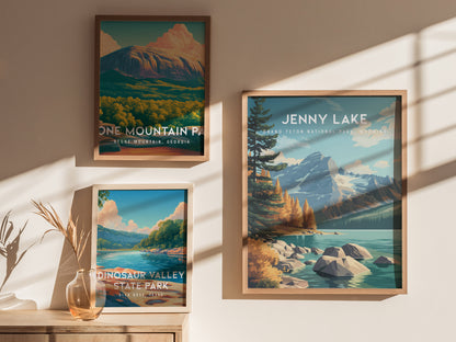 Jenny Lake, Grand Teton National Park, Wyoming Poster | Mountain Reflection Destination Print Wall Art — styled in a modern i