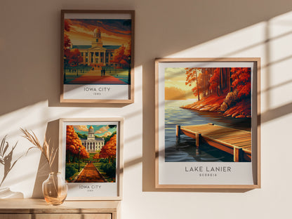 Lake Lanier Matte Border Poster | Georgia Destination Print Travel Wall Art — styled in a modern interior