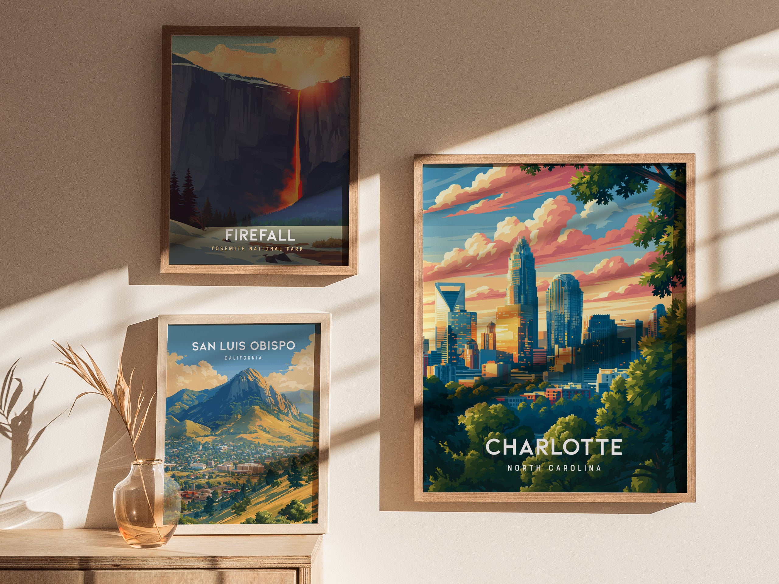 charlotte パネルNo1 19枚, No2 17枚,No3 12枚 Charlotte, North Carolina Poster | Queen City Skyline Sunset Wall