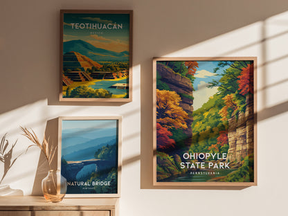 Ohiopyle State Park, Pennsylvania Poster | Waterfall & Wilderness Adventure Wall Art — styled in a modern interior
