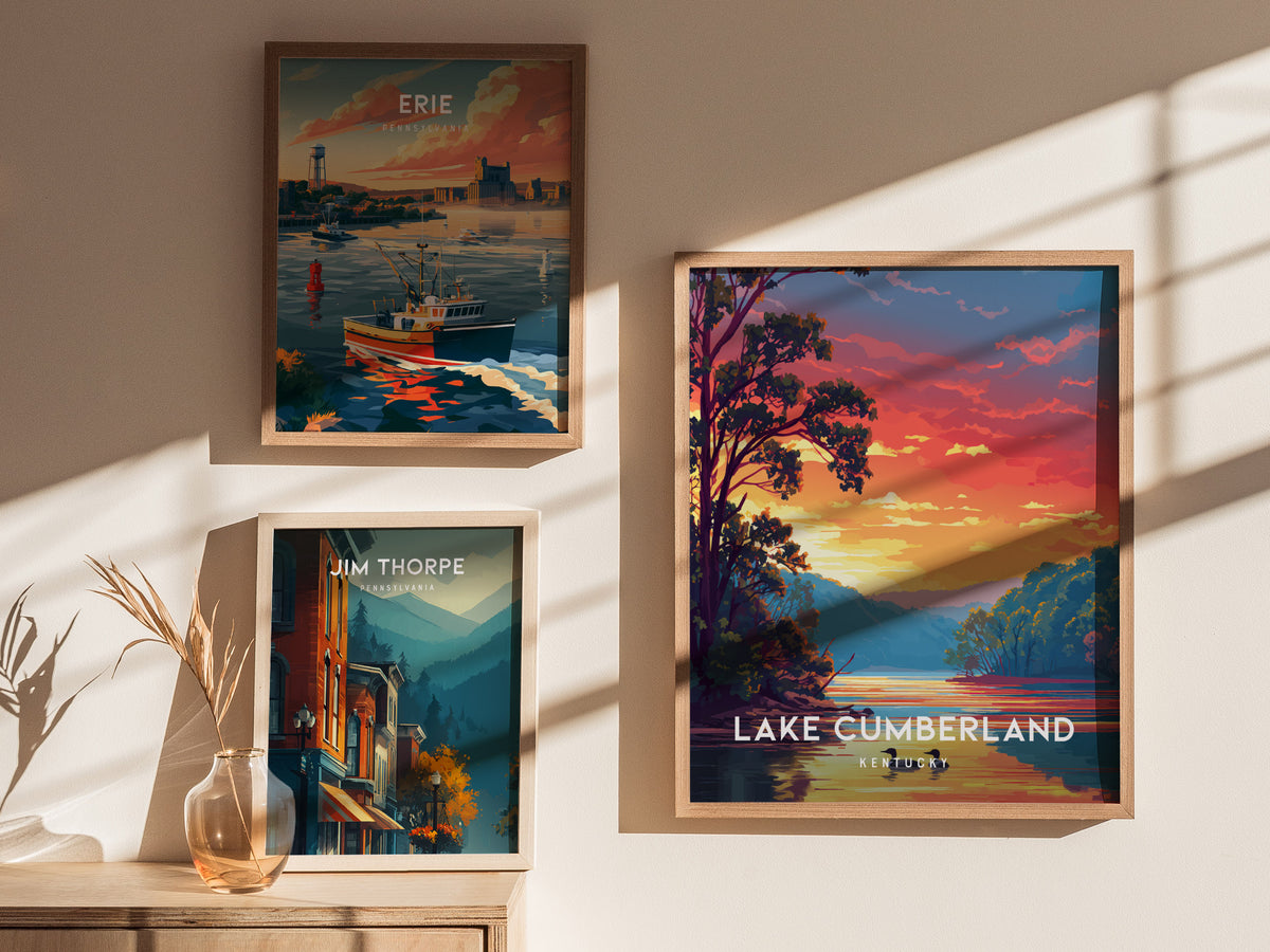 Lake Cumberland, Kentucky Poster | Lakeside Vacation Wall Art — styled in a modern interior