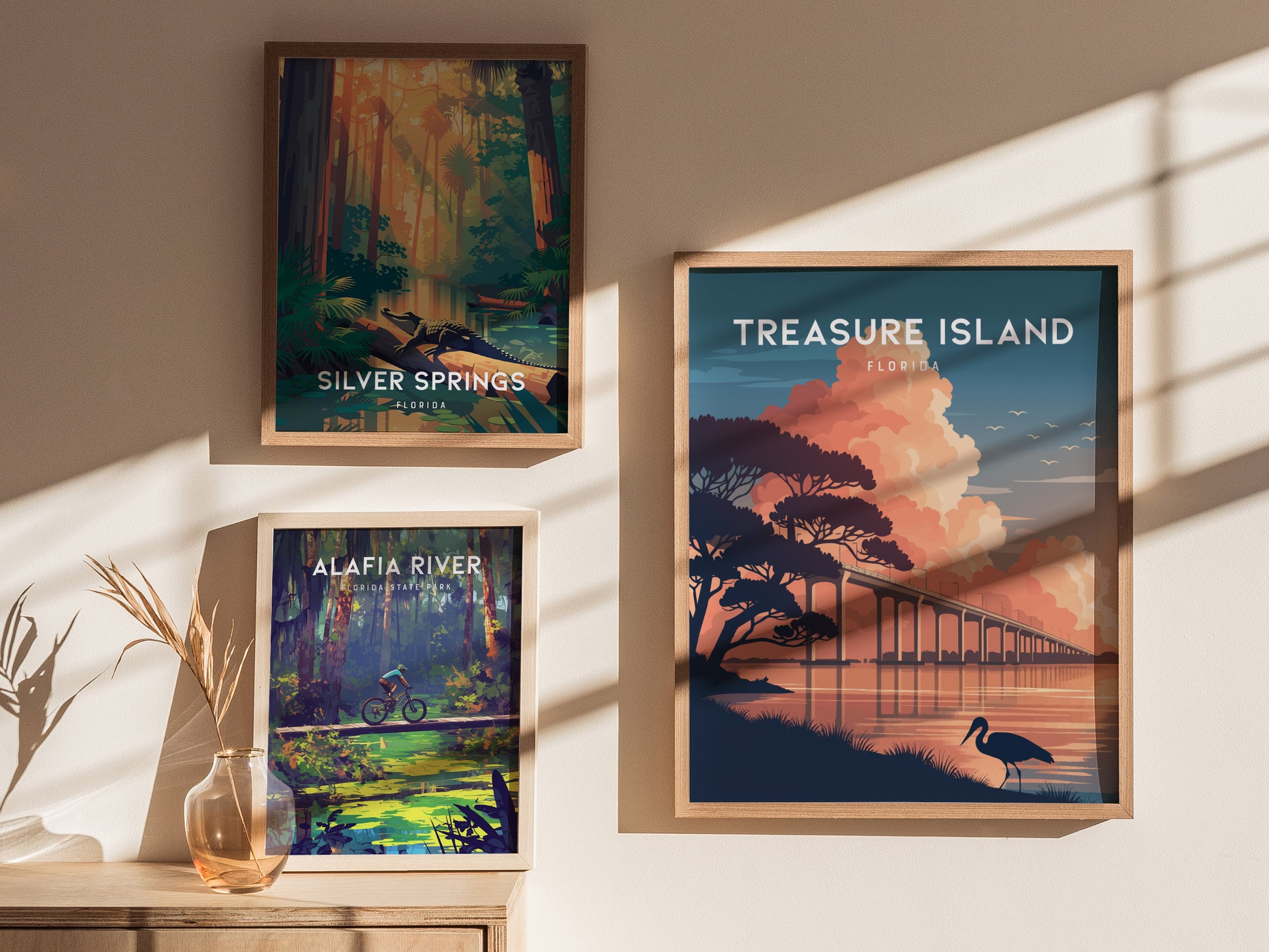 Treasure Island, Florida Poster | Sunset Beach & Lifeguard Tower Wall Art — styled in a modern interior