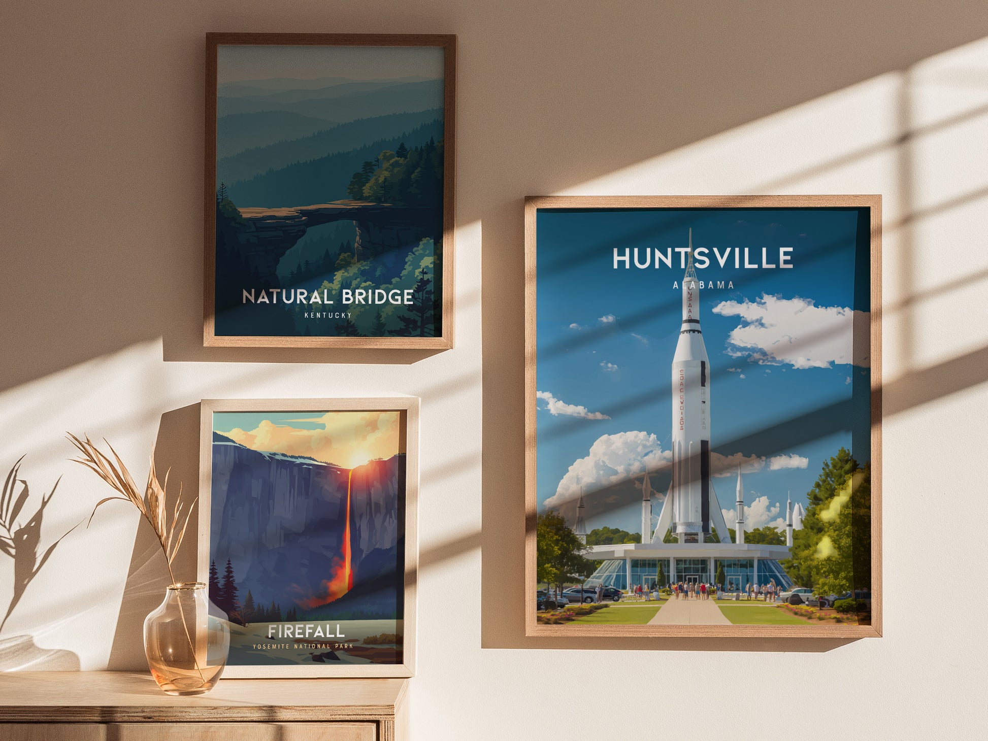 Huntsville, Alabama Poster | Rocket City Space & Southern Charm Wall Art — styled in a modern interior