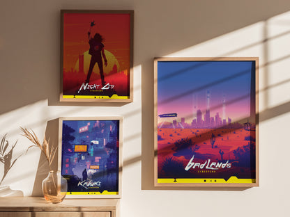 Badlands Cyberpunk Poster | Desert Landscape Gamer Wall Art | Framed or Unframed