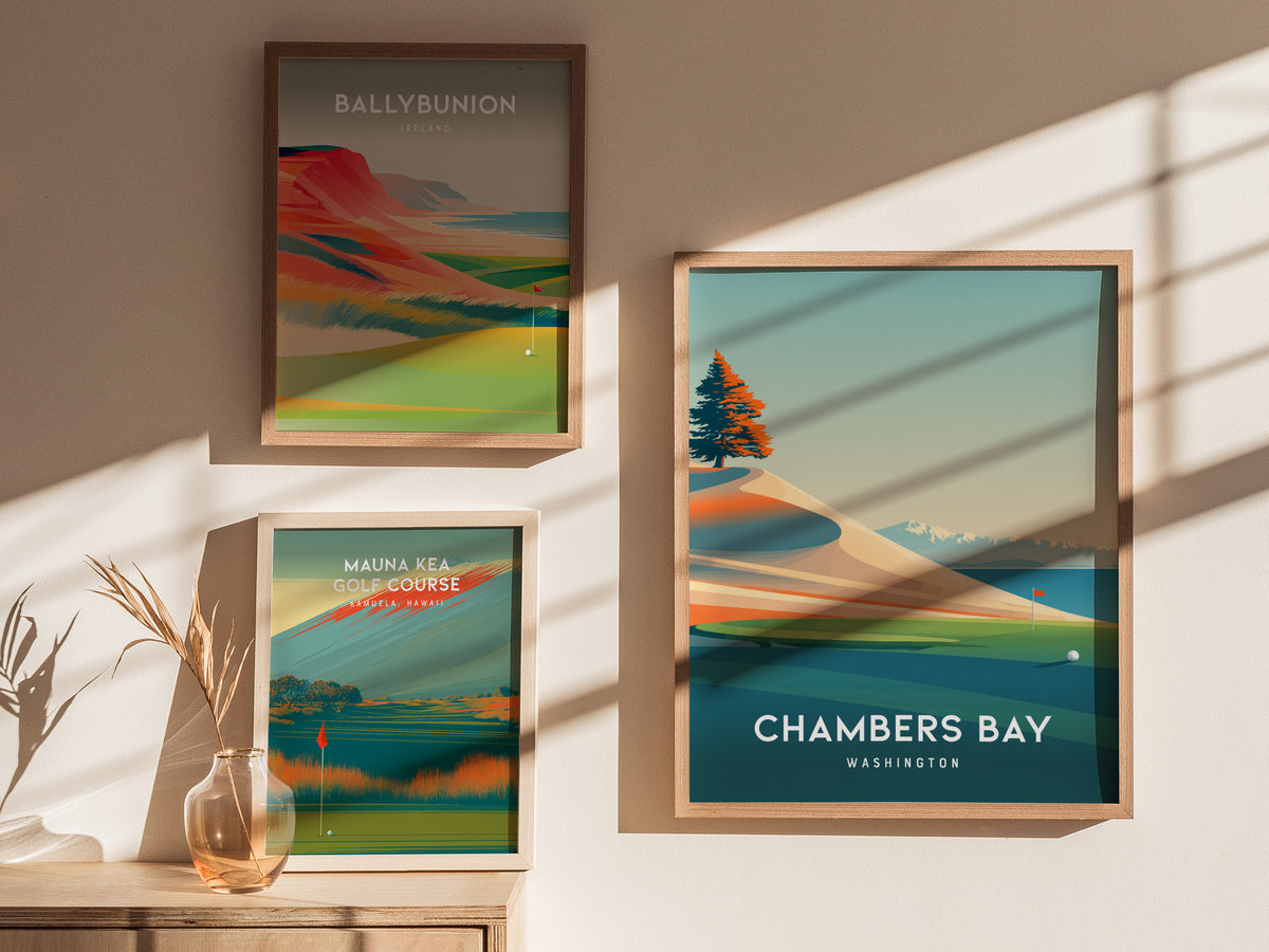 Chambers Bay, Washington Poster | Links Poster & Golfer Gift Wall Art — styled in a modern interior