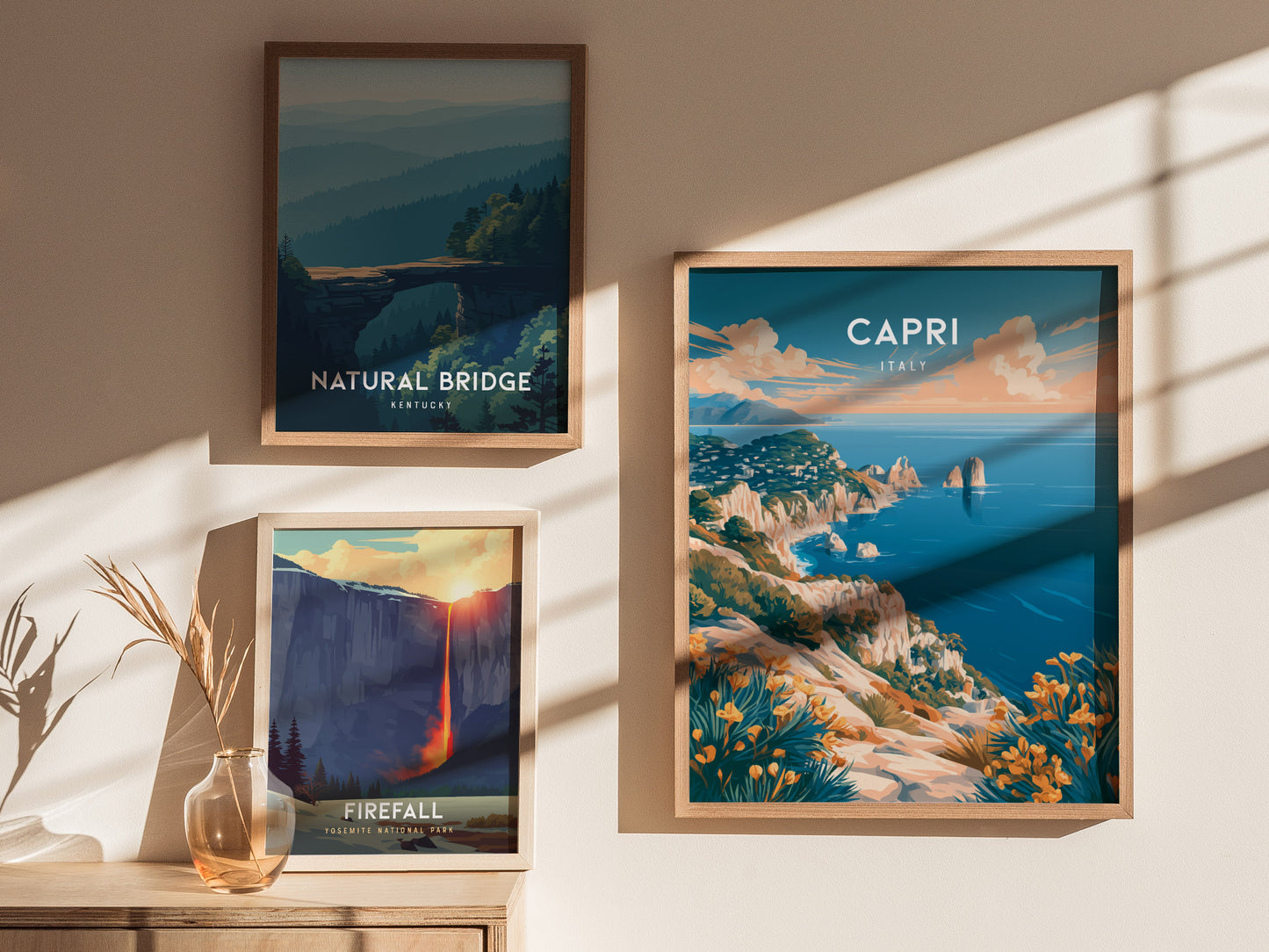 Capri, Italy Poster | Mediterranean Island Coastal Beach Decor Wall Art — styled in a modern interior