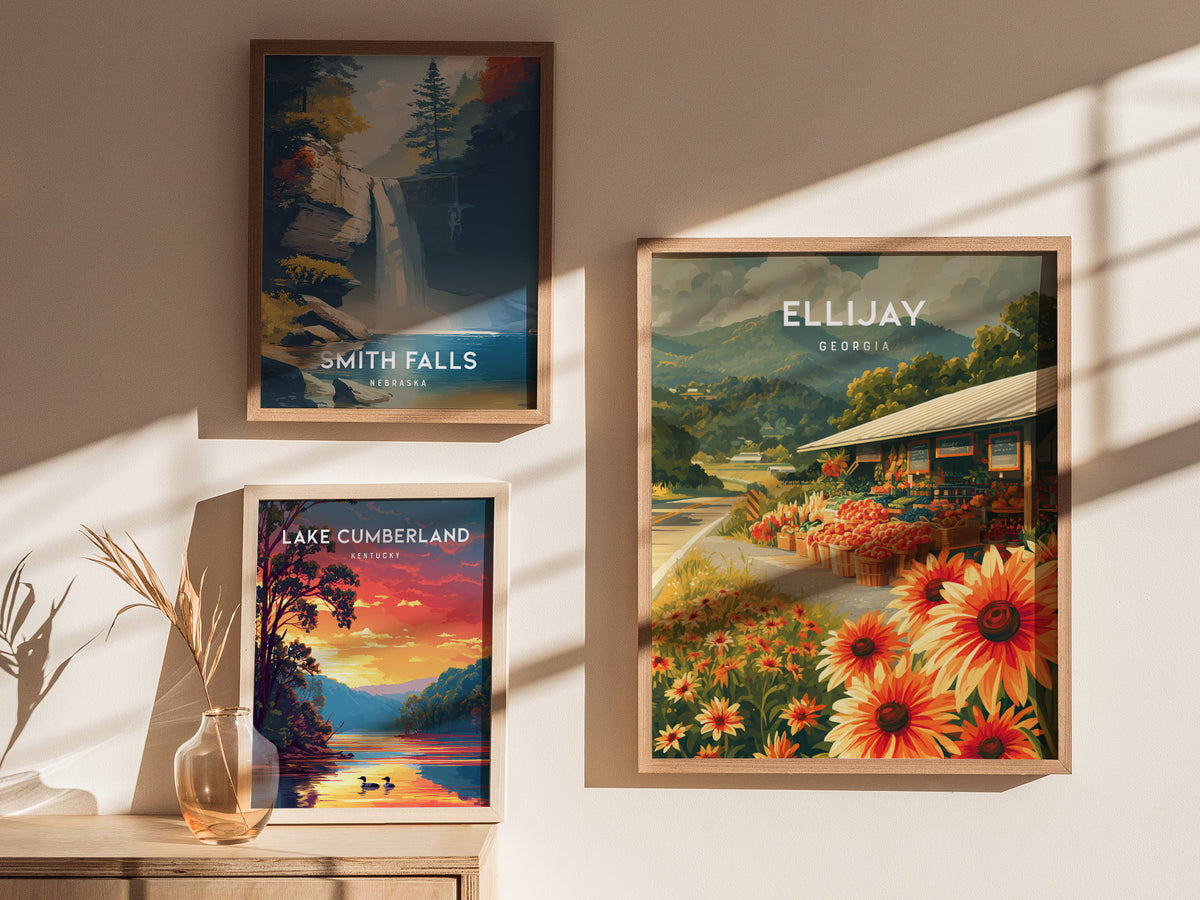 Ellijay, Georgia Poster | Mountain Town Travel Wall Art — styled in a modern interior