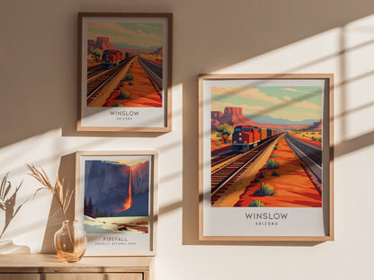 Winslow Matte Border Poster | Arizona Travel Wall Art — styled in a modern interior
