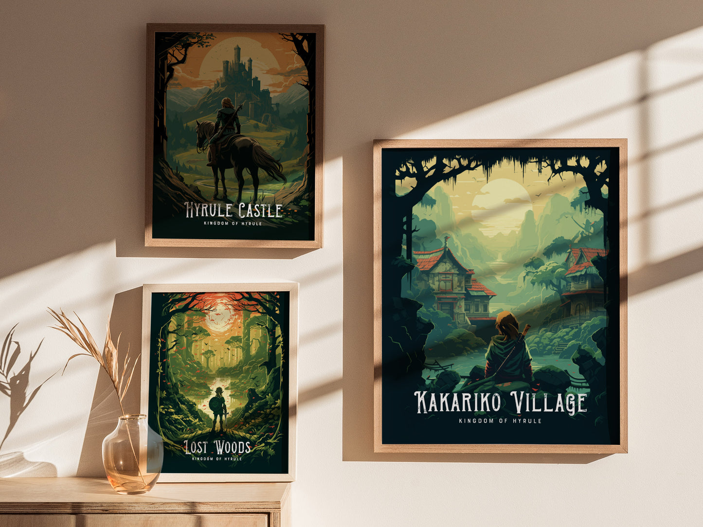 Kakariko Village wall art used as part of a Zelda themed gallery wall