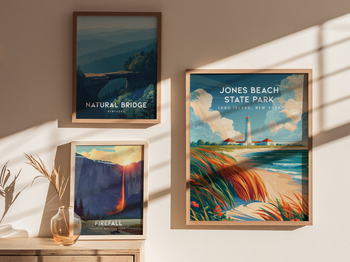 Jones Beach State Park, Long Island, New York Poster | Sun-Drenched Shoreline Destination Print Wall Art — styled in a modern