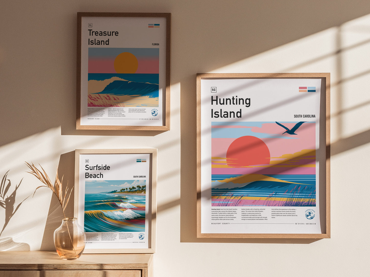 Hunting Island, South Carolina Poster | Driftwood Shores & Coastal Surf Wall Art — styled in a modern interior