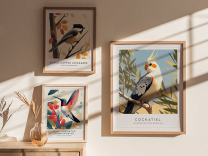 Cockatiel Parakeet Framed Poster | Parrot Bird Lover Modern Wall Art | Weero Cockatoo Australia Audubon Print Decor