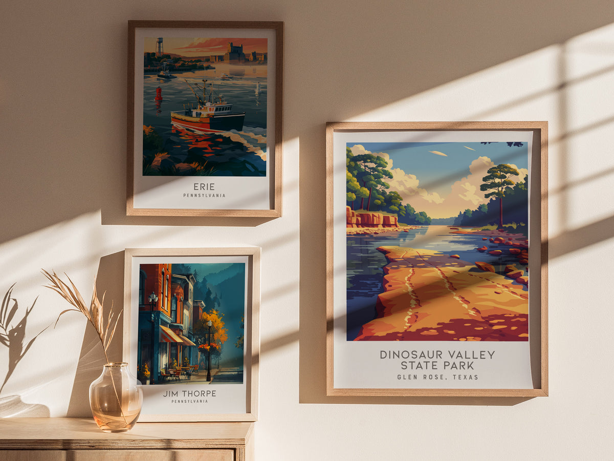 Dinosaur Valley State Park Matte Border Poster | Glen Rose, Texas Destination Print Travel Wall Art — styled in a modern inte
