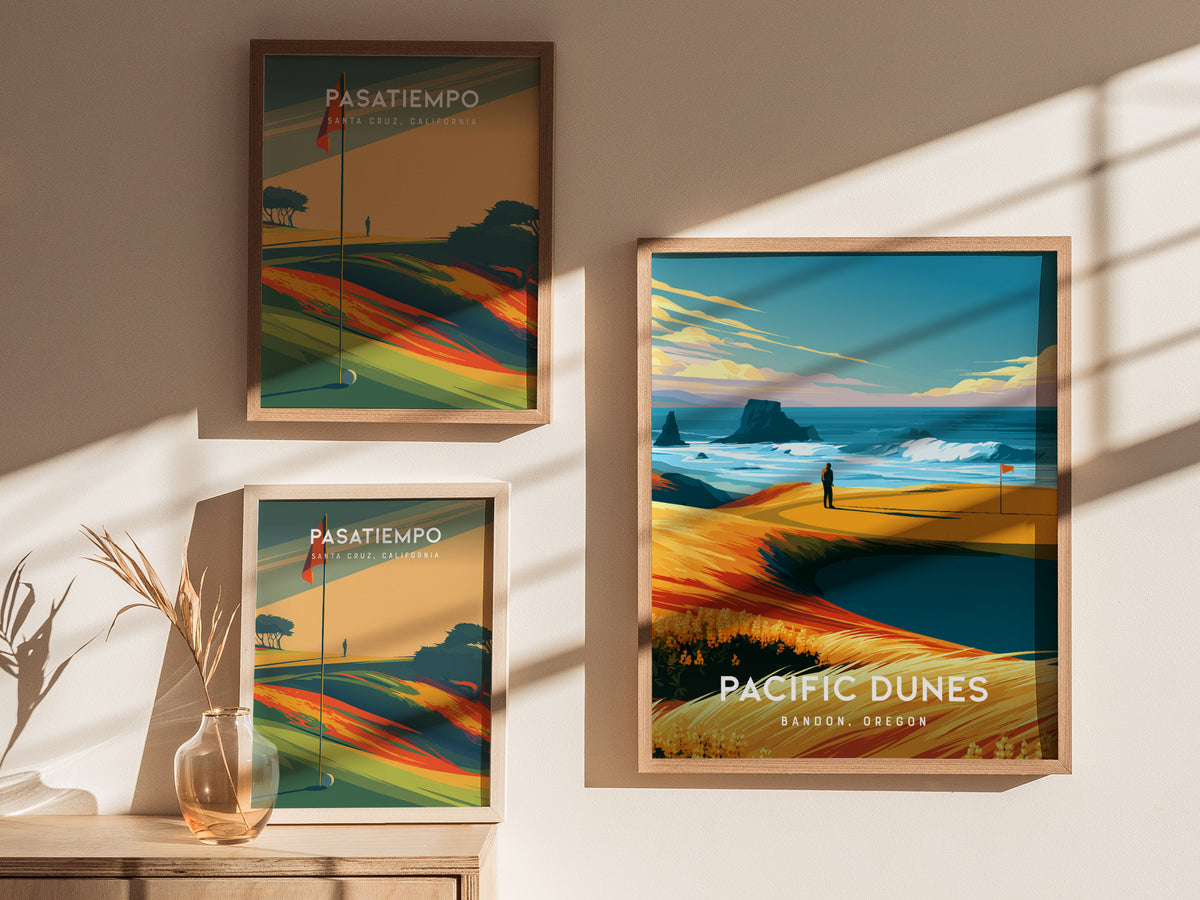 Pacific Dunes, Bandon, Oregon Poster | Links Poster Golfer Gift Wall Art — styled in a modern interior