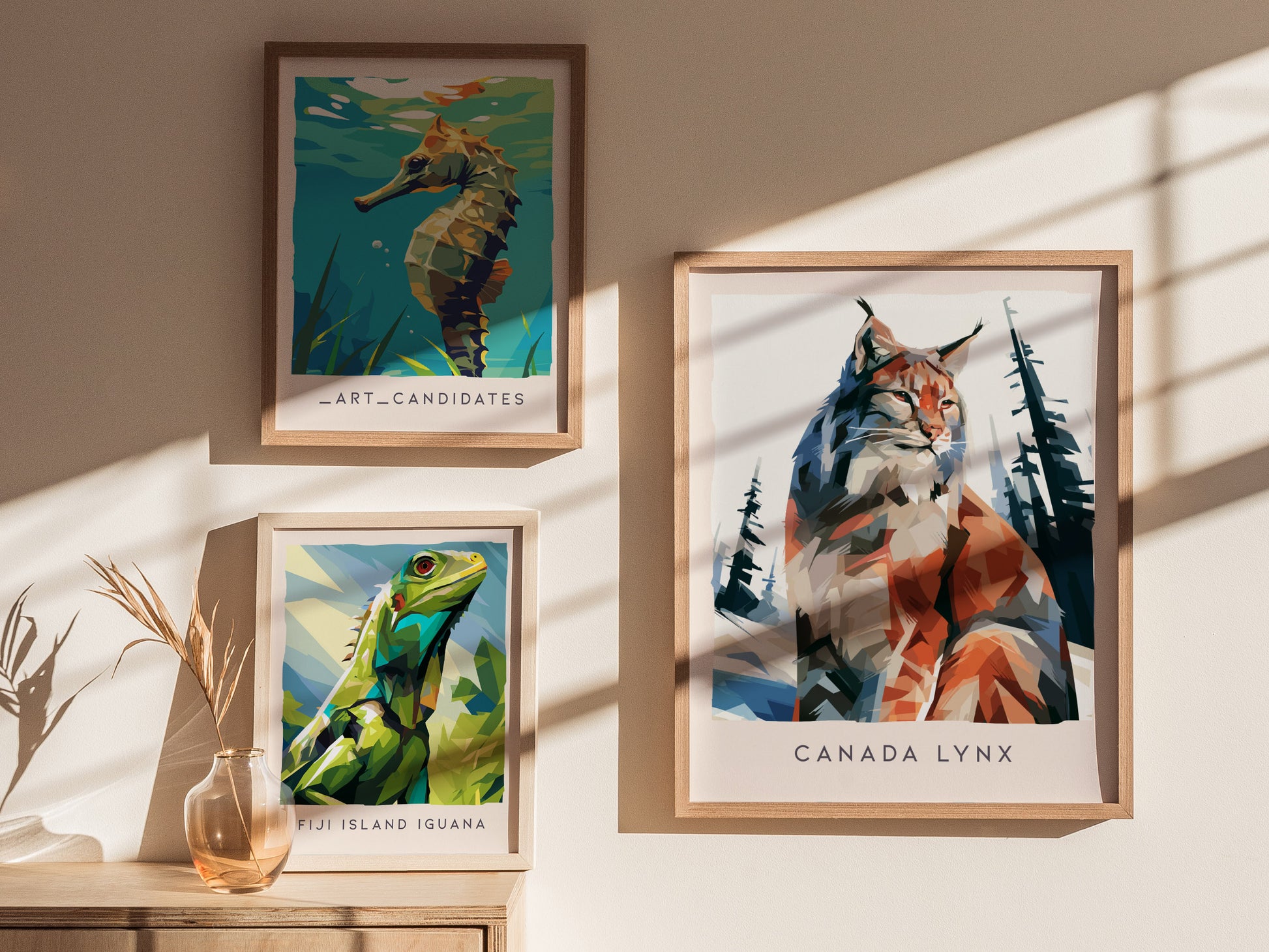 Canada Lynx Poster | Wild Winter Predator Wildlife Wall Art — styled in a modern interior