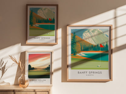 Banff Springs Matte Border Poster | Alberta Golf Course Print & Country Club Decor — styled in a modern interior