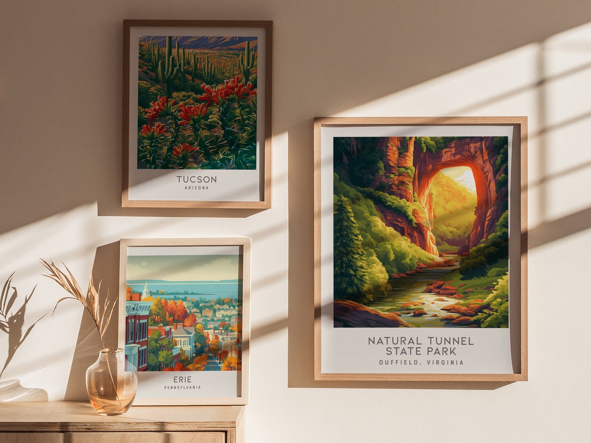 Natural Tunnel State Park Matte Border Poster | Duffield, Virginia Travel Wall Art — styled in a modern interior
