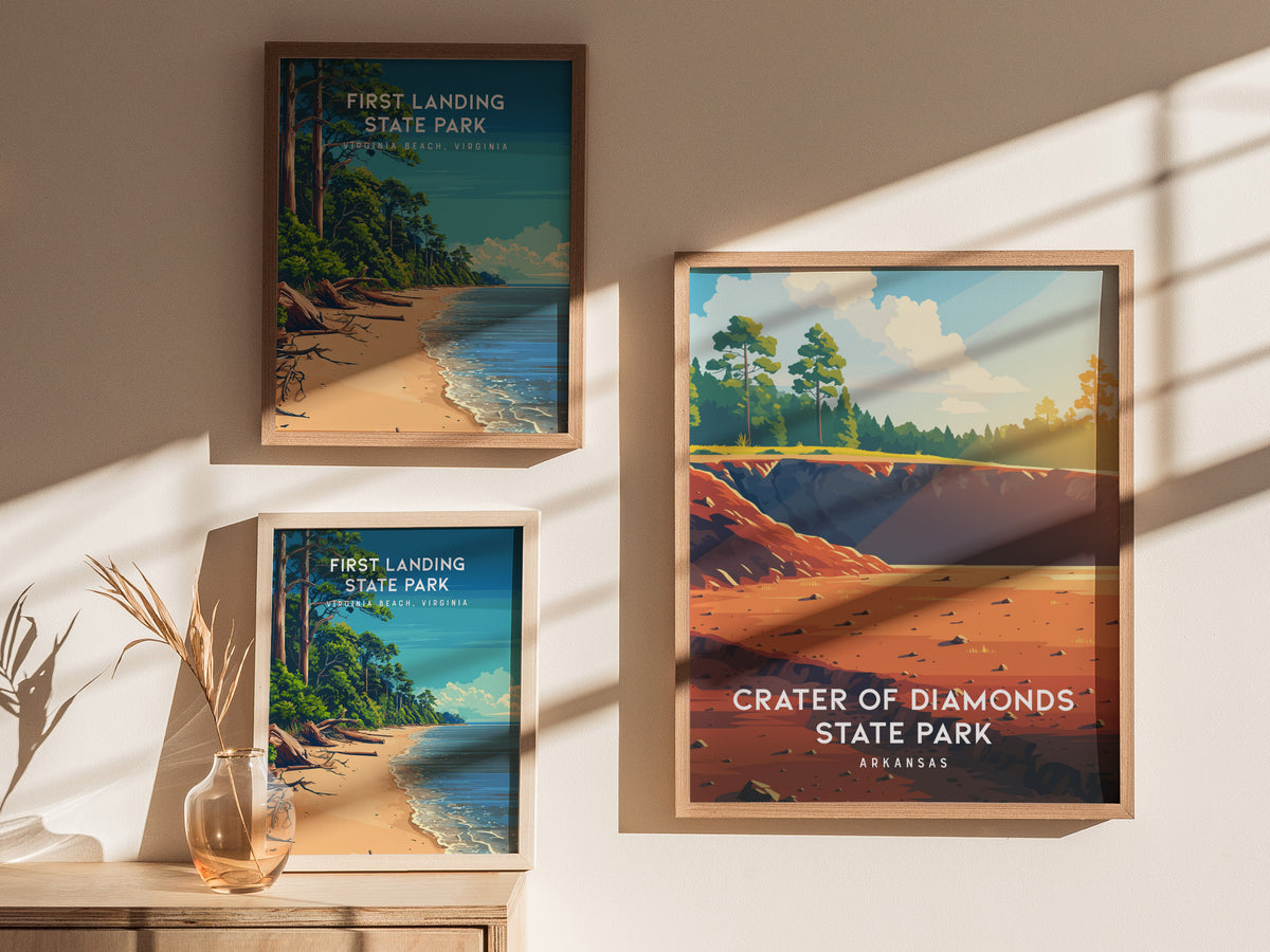 Crater of Diamonds State Park, Arkansas Poster | Gem Mining Adventure Vacation Wall Art — styled in a modern interior
