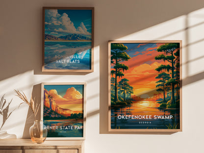 Okefenokee Swamp, Georgia Poster | Coastal Beach Decor Wetland Wildlife Wall Art — styled in a modern interior