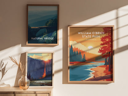 William O'Brien State Park, Minnesota Poster | Riverside Forest Wilderness Destination Print Wall Art — styled in a modern in
