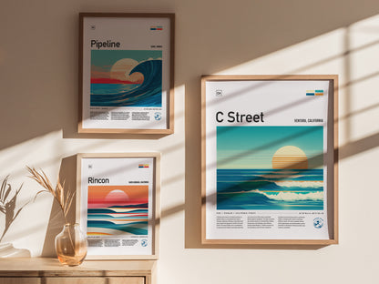 C Street Surf Spot Poster | Ventura California Surfer Wall Art | Framed or Unframed