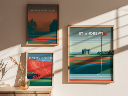 St Andrews Old Course, Scotland Poster | Links Poster Golfer Gift Wall Art — styled in a modern interior