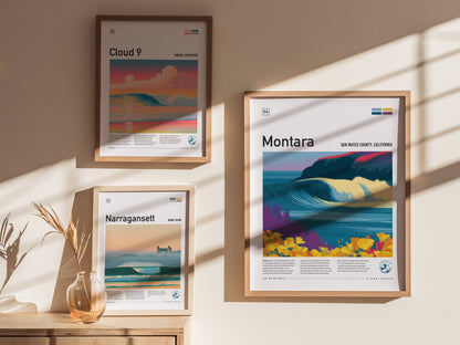 Montara, San Mateo County, California Poster | Misty Cliffs & Surf Break Coastal Poster — styled in a modern interior