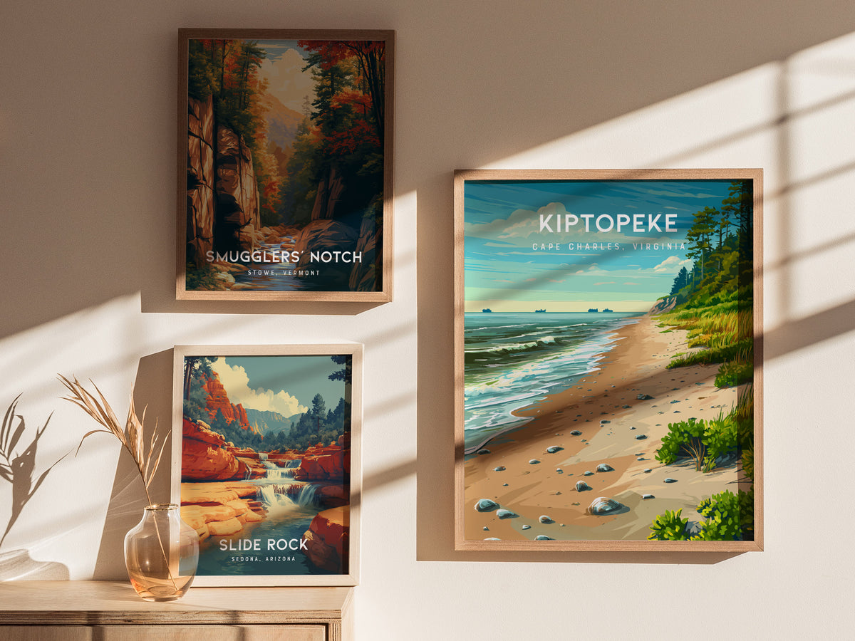 Kiptopeke, Cape Charles, Virginia Poster | Travel Wall Art Destination Print — styled in a modern interior
