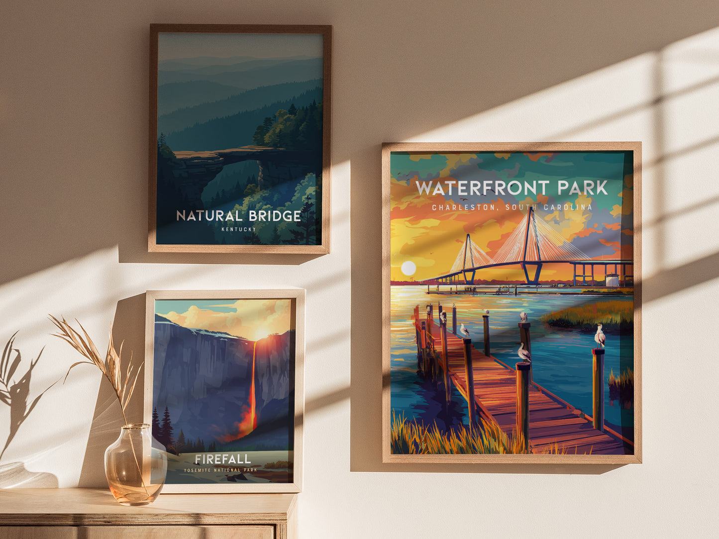 Waterfront Park, Charleston Poster | Southern Harbor Palmetto Charm Wall Art — styled in a modern interior