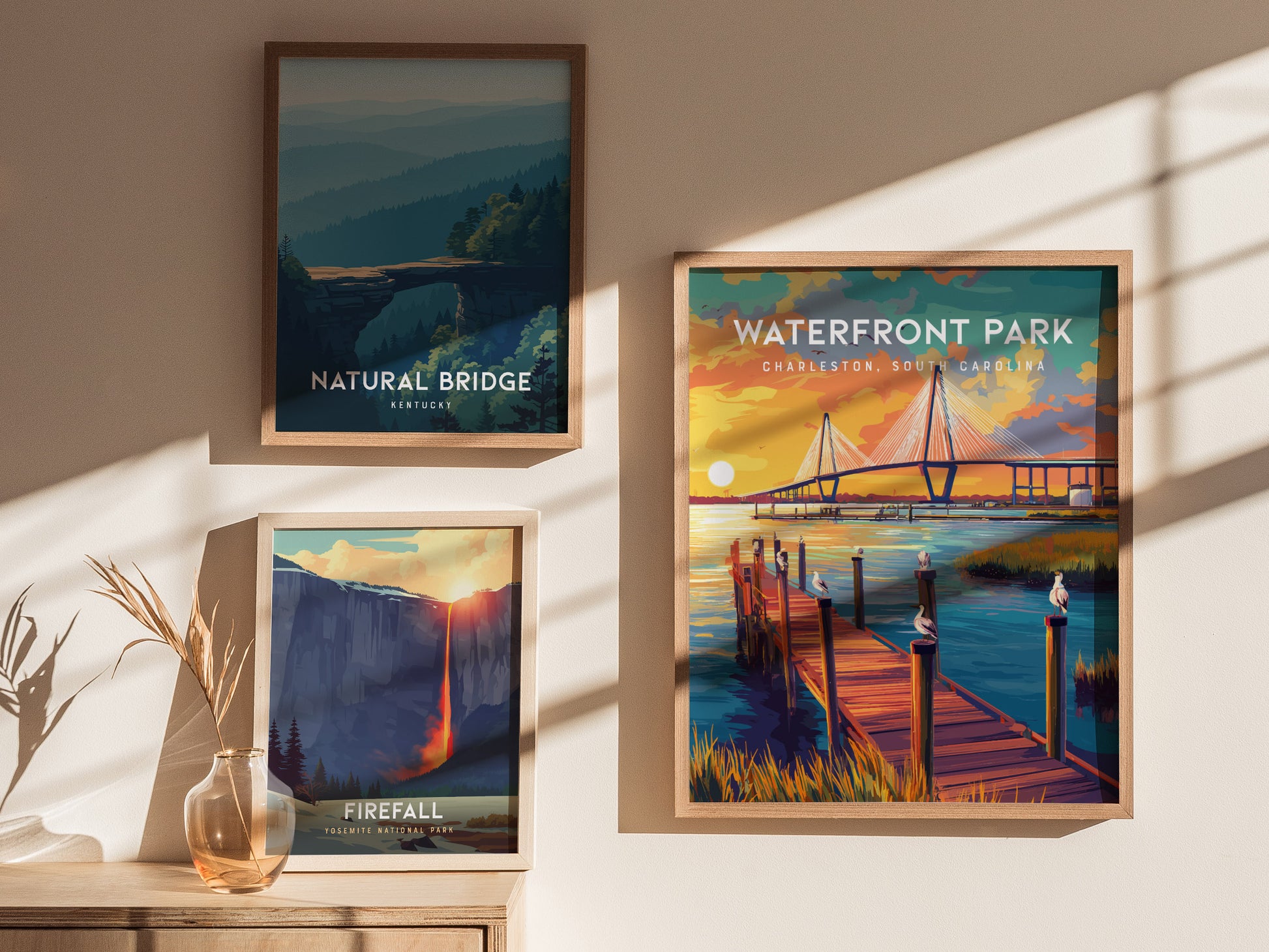 Waterfront Park, Charleston Poster | Southern Harbor Palmetto Charm Wall Art — styled in a modern interior
