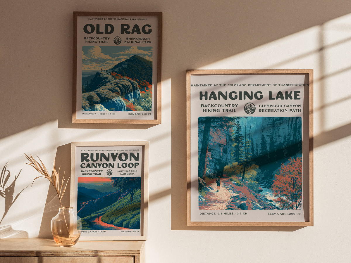 Hanging Lake, Glenwood Canyon Poster | Hiker Gift | Backcountry Trail Wall Art — styled in a modern interior