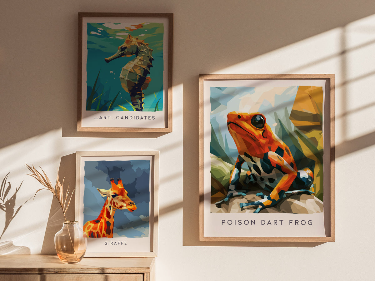 Poison Dart Frog Poster | Vibrant Rainforest Wildlife Art Wall Art — styled in a modern interior
